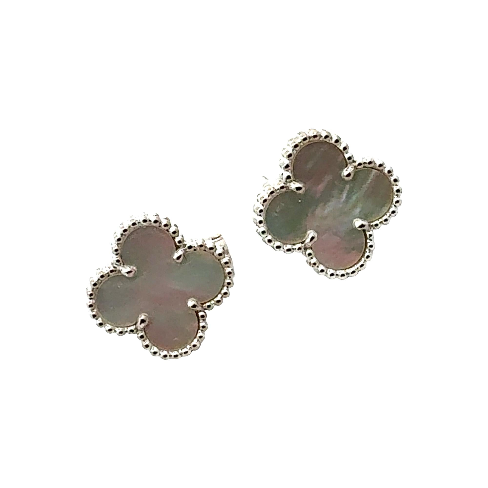 Van Cleef & Arples Vintage Alhambra Mother-Of-Pearl 18K White Gold Stud Earrings