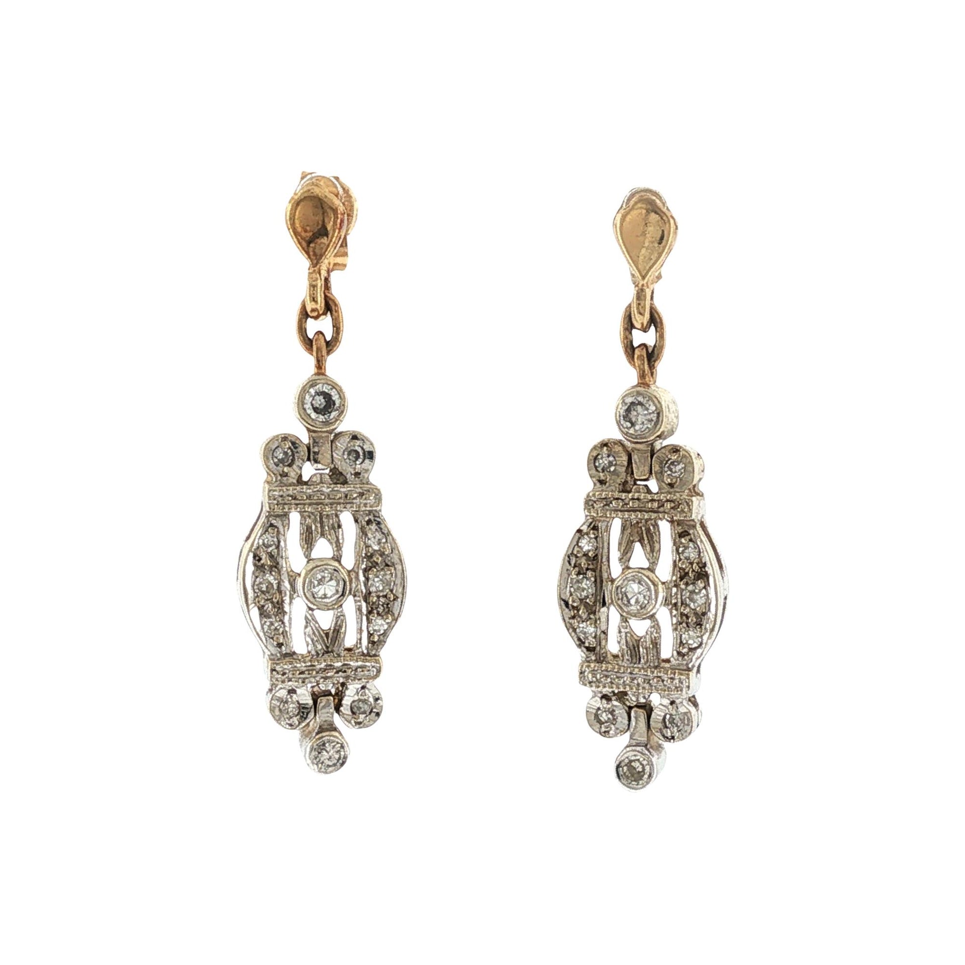Diamond Dangle Two Tone Gold Drop Earrings