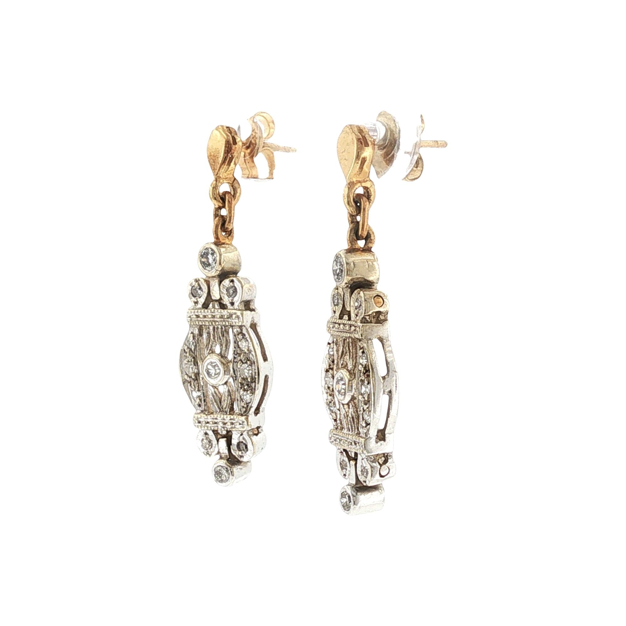 Diamond Dangle Two Tone Gold Drop Earrings