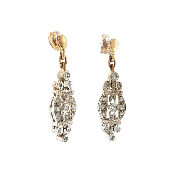Diamond Dangle Two Tone Gold Drop Earrings