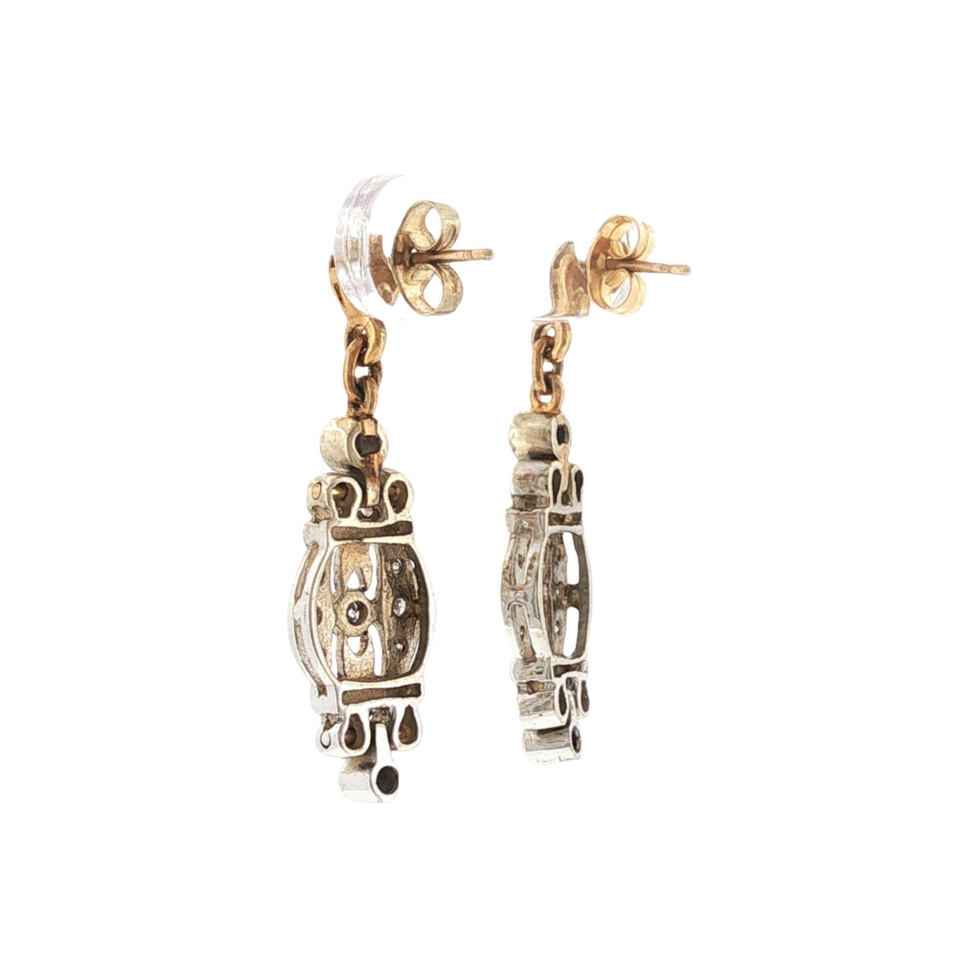 Diamond Dangle Two Tone Gold Drop Earrings