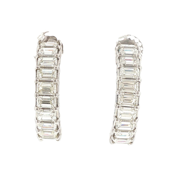 Emerald Cut Diamond Half Hoop 18 Karat White Gold Earrings Modern