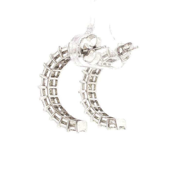 Emerald Cut Diamond Half Hoop 18 Karat White Gold Earrings Modern