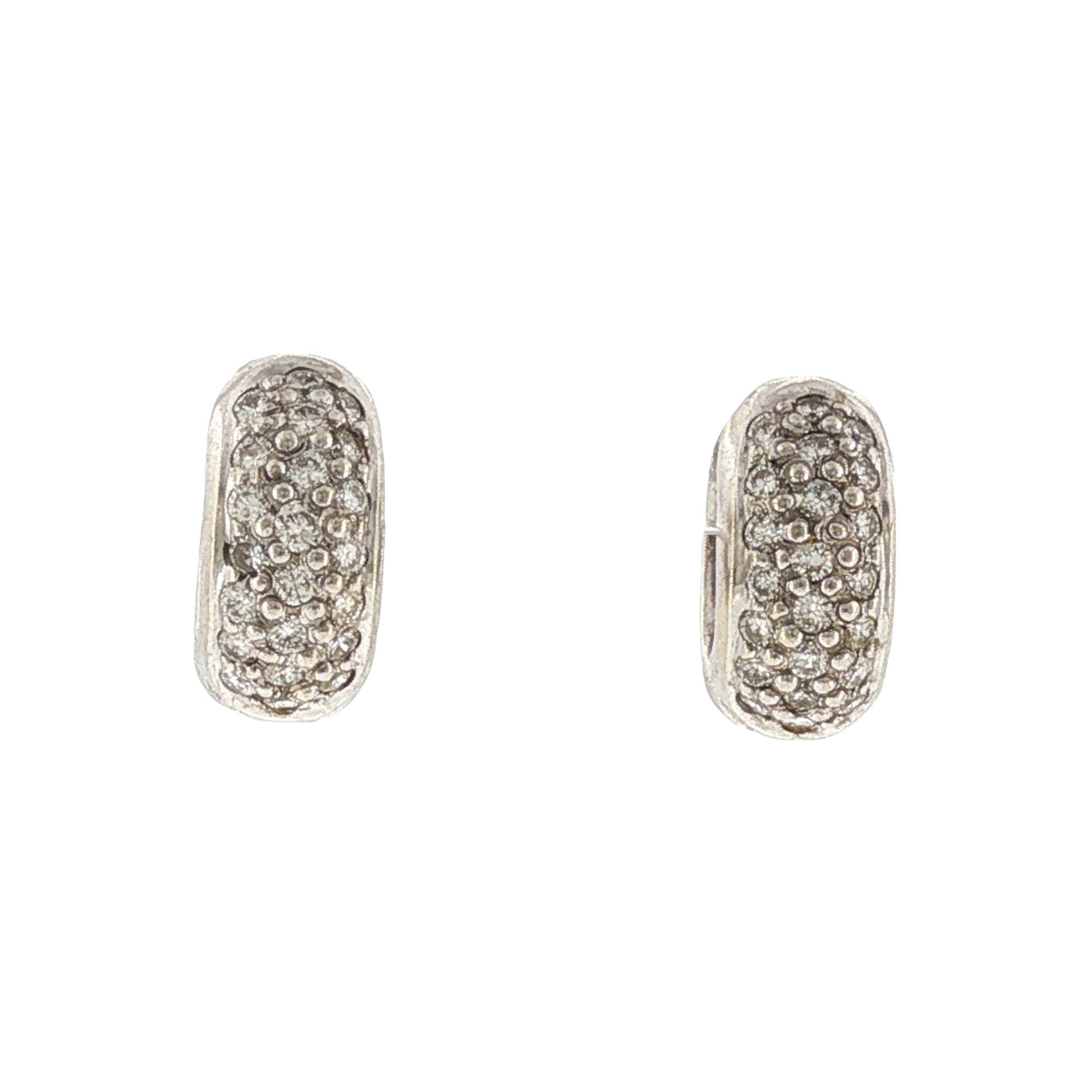 Pavé Diamond 14 Karat White Gold Huggie Hoop Earrings