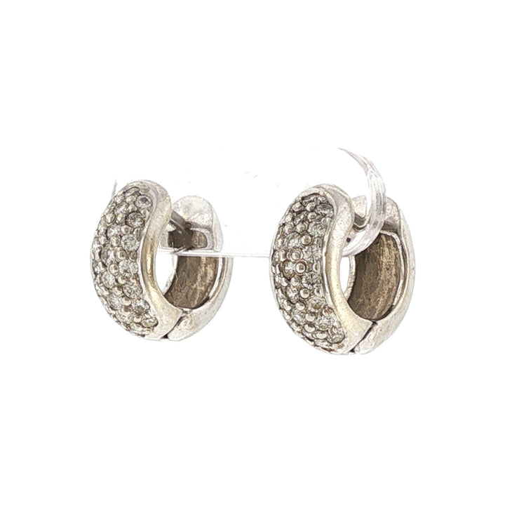 Pavé Diamond 14 Karat White Gold Huggie Hoop Earrings