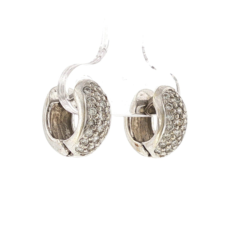 Pavé Diamond 14 Karat White Gold Huggie Hoop Earrings