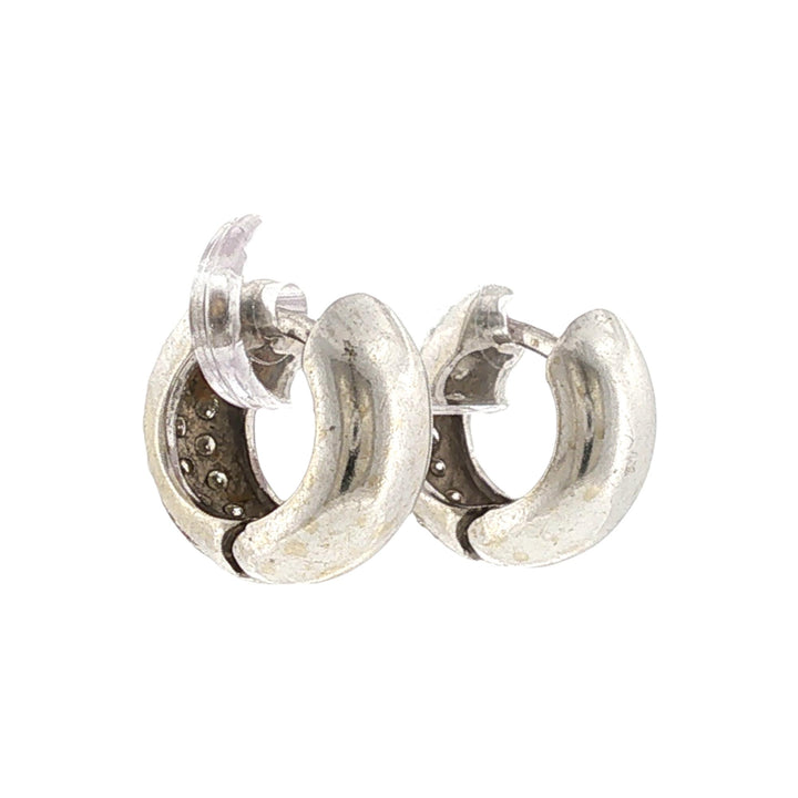 Pavé Diamond 14 Karat White Gold Huggie Hoop Earrings