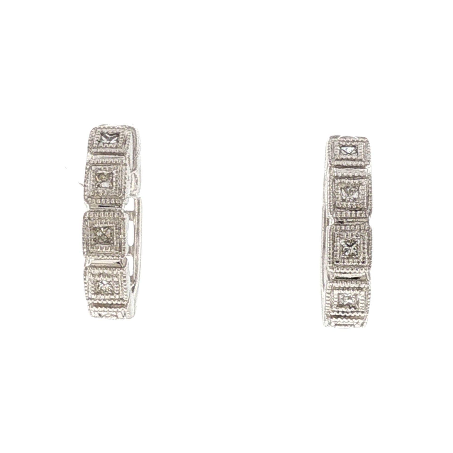 Princess Cut Diamond Huggie Hoop 14 Karat White Gold Earrings