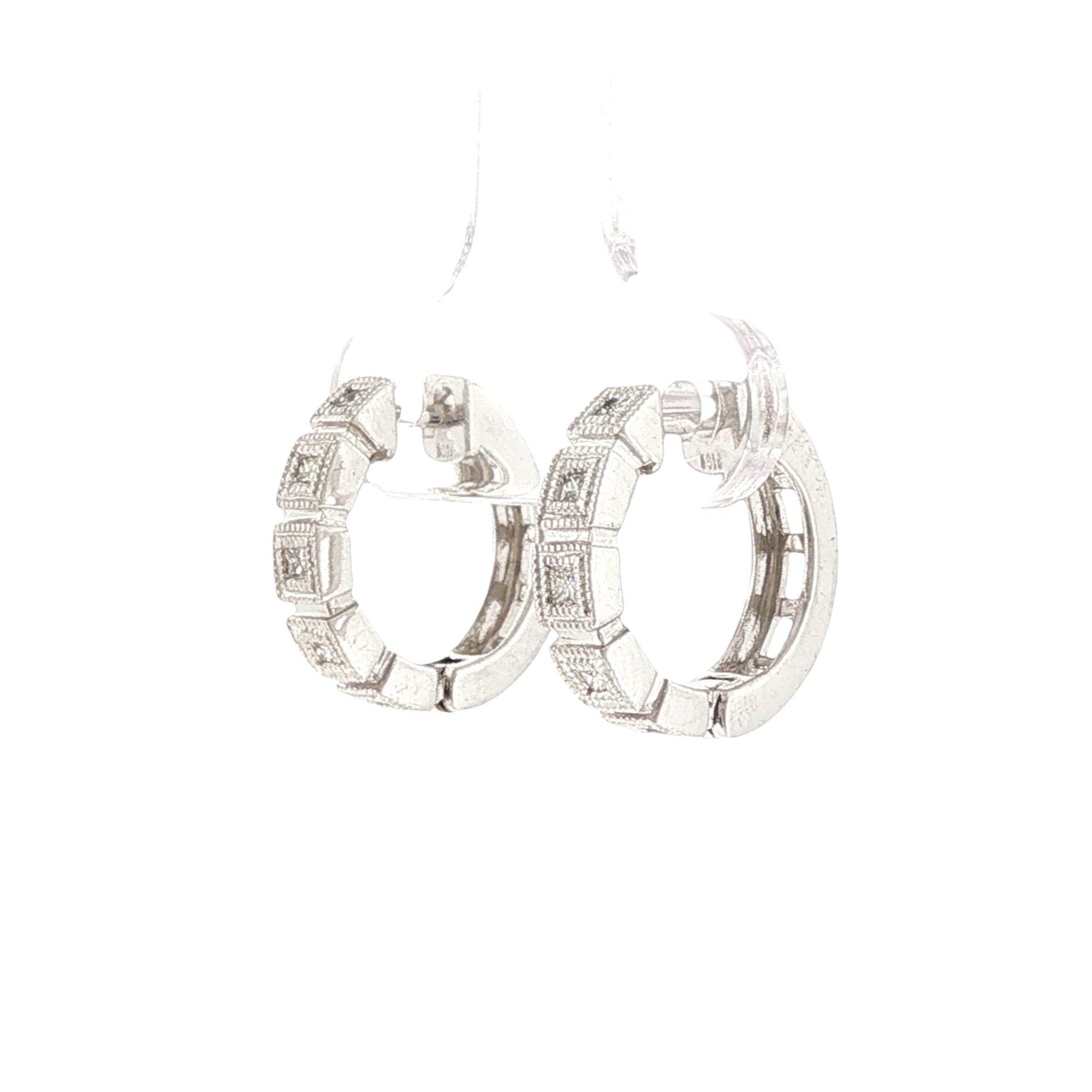 Princess Cut Diamond Huggie Hoop 14 Karat White Gold Earrings