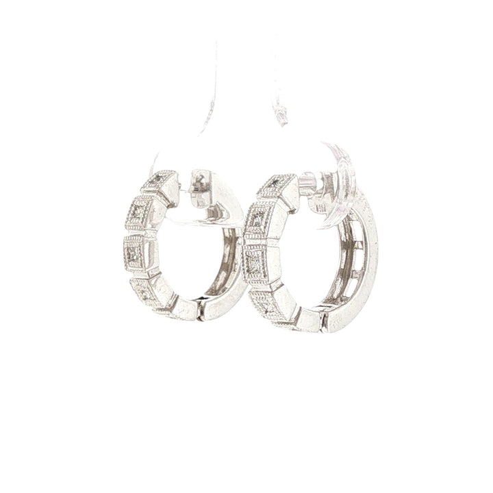 Princess Cut Diamond Huggie Hoop 14 Karat White Gold Earrings
