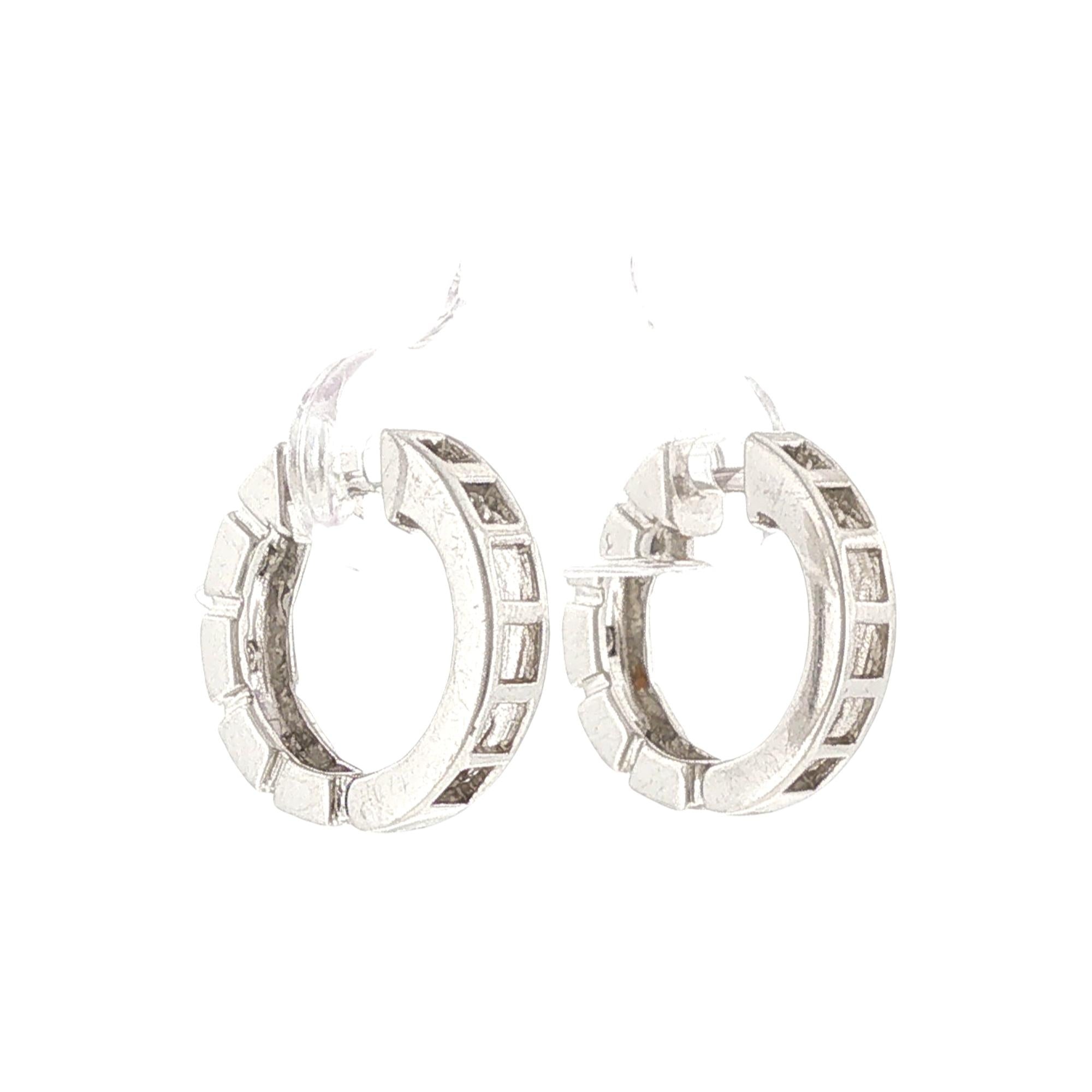 Princess Cut Diamond Huggie Hoop 14 Karat White Gold Earrings