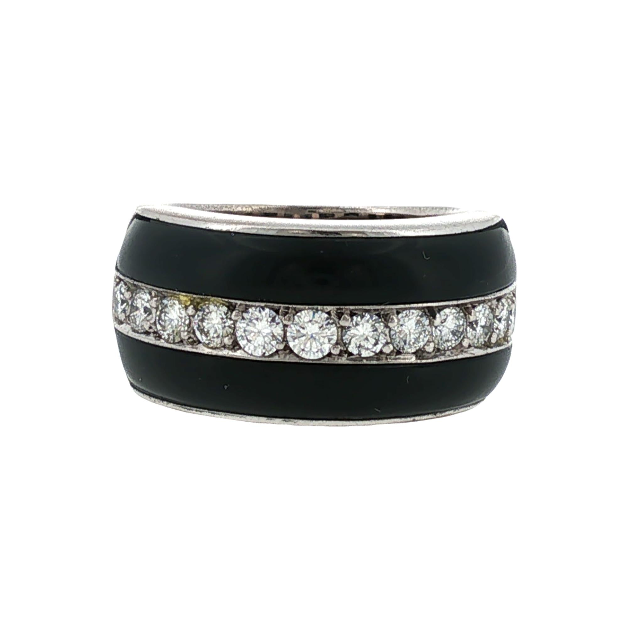 Onyx Diamond 18 Karat White Gold Modern Band Ring
