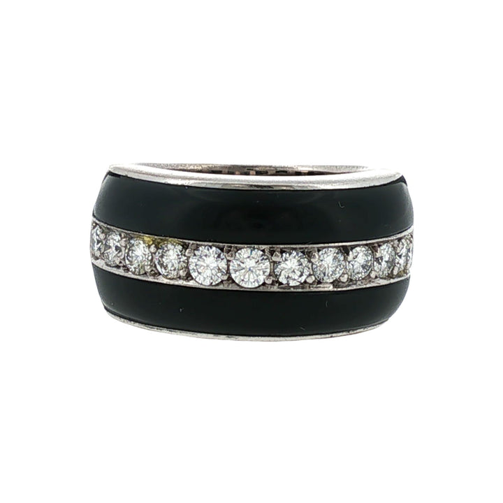 Onyx Diamond 18 Karat White Gold Modern Band Ring