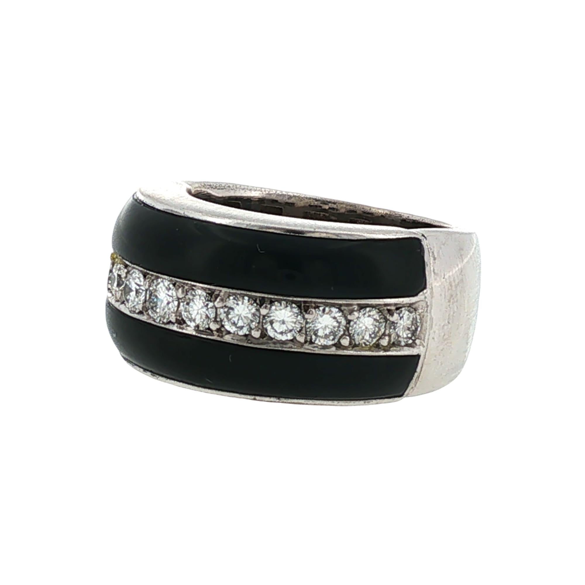 Onyx Diamond 18 Karat White Gold Modern Band Ring