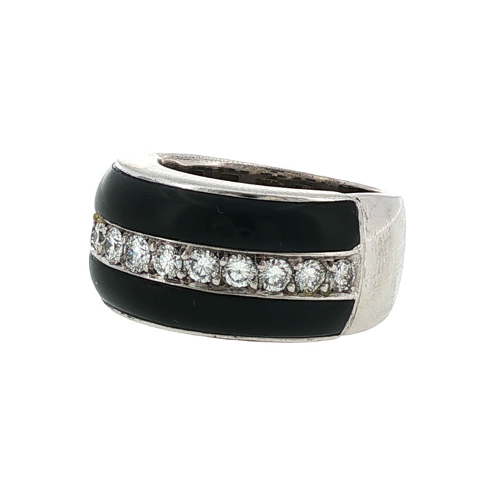 Onyx Diamond 18 Karat White Gold Modern Band Ring