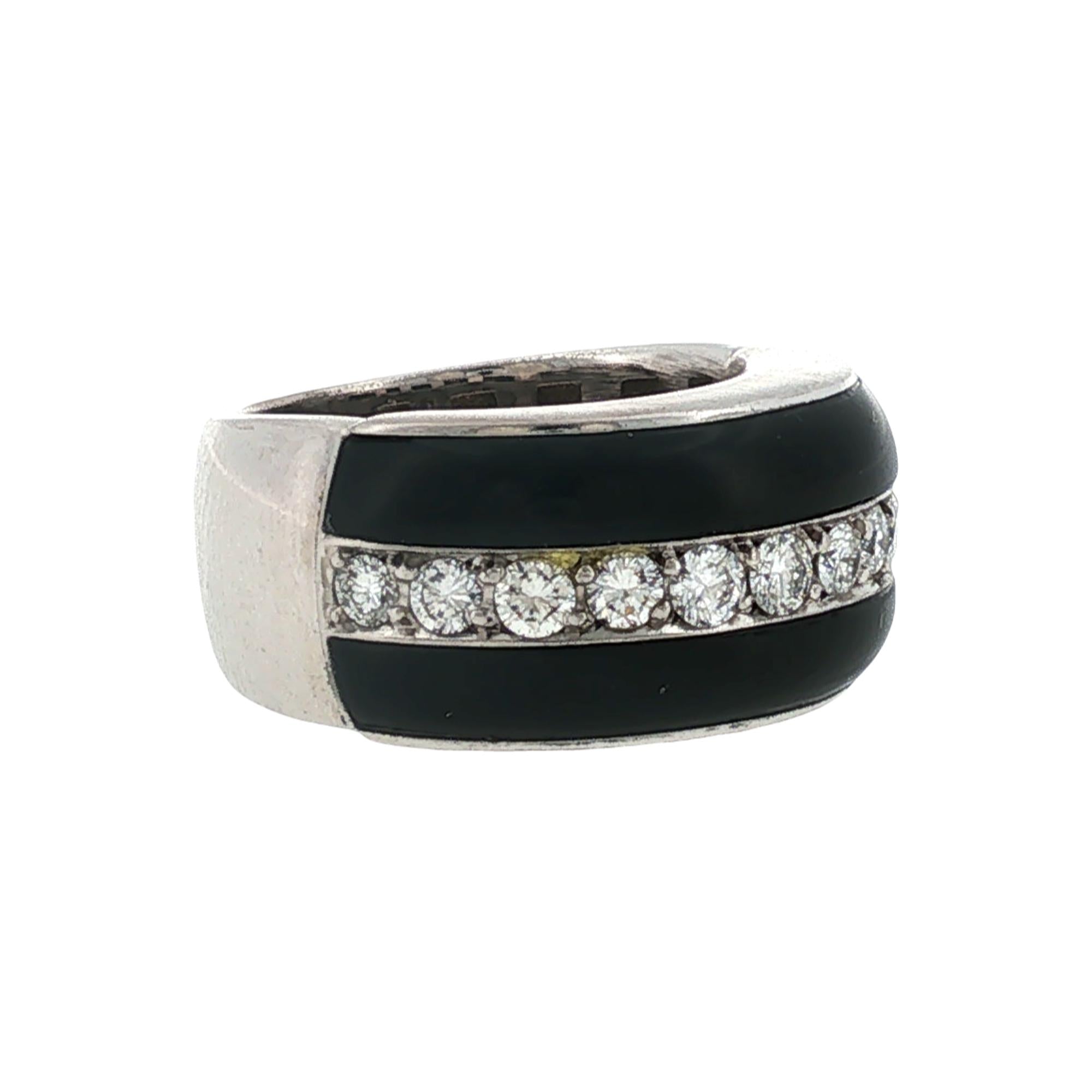Onyx Diamond 18 Karat White Gold Modern Band Ring