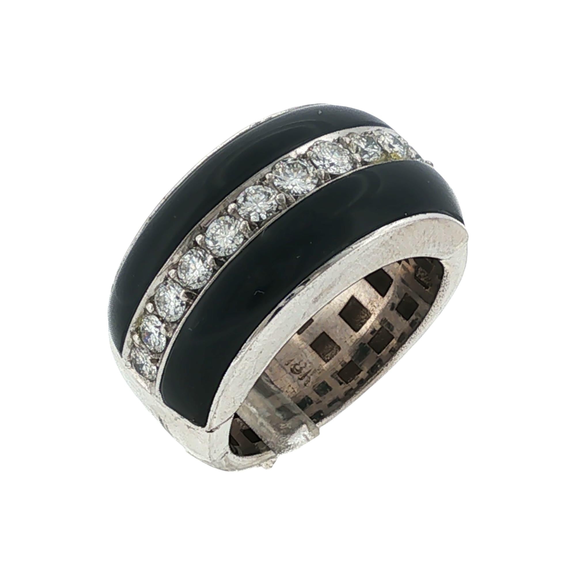 Onyx Diamond 18 Karat White Gold Modern Band Ring