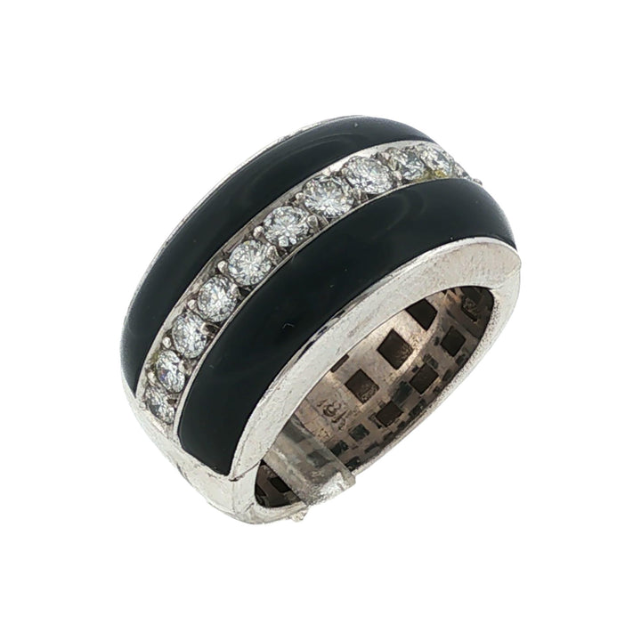 Onyx Diamond 18 Karat White Gold Modern Band Ring