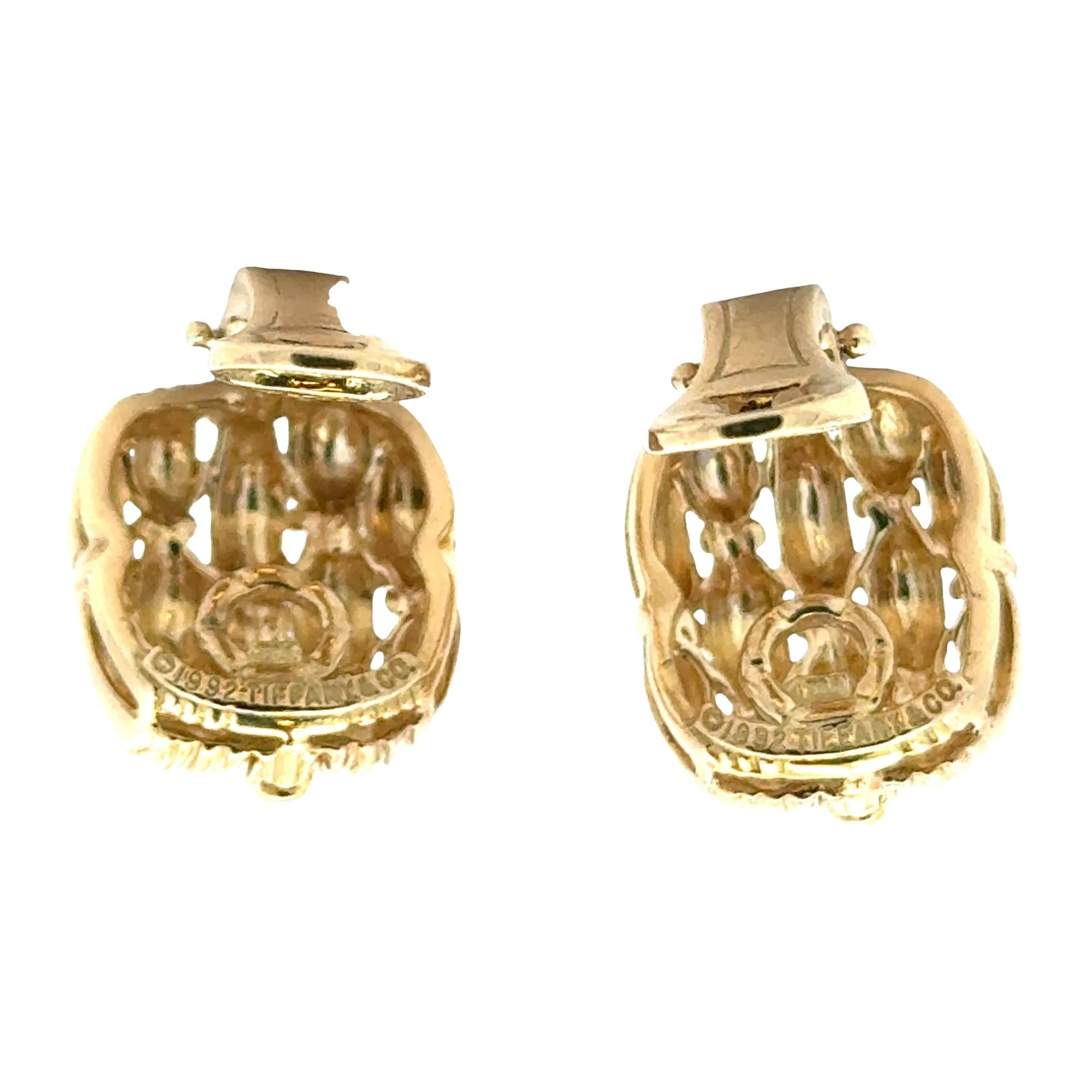 Tiffany & Co Basket Weave 18 Karat Yellow Gold Ear Clip Earrings Circa 1992