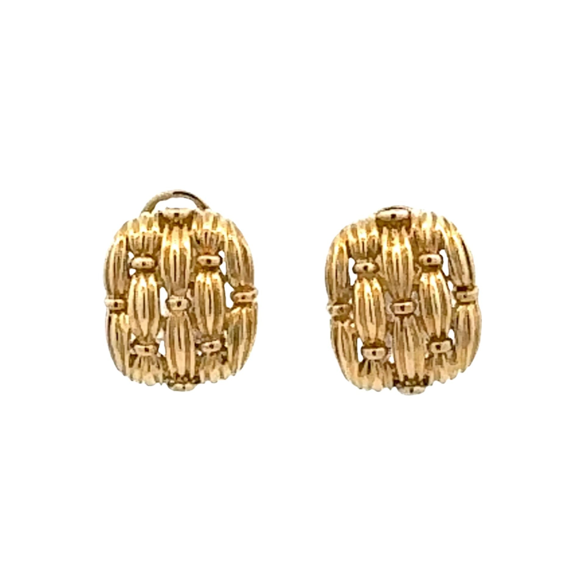 Tiffany & Co Basket Weave 18 Karat Yellow Gold Ear Clip Earrings Circa 1992