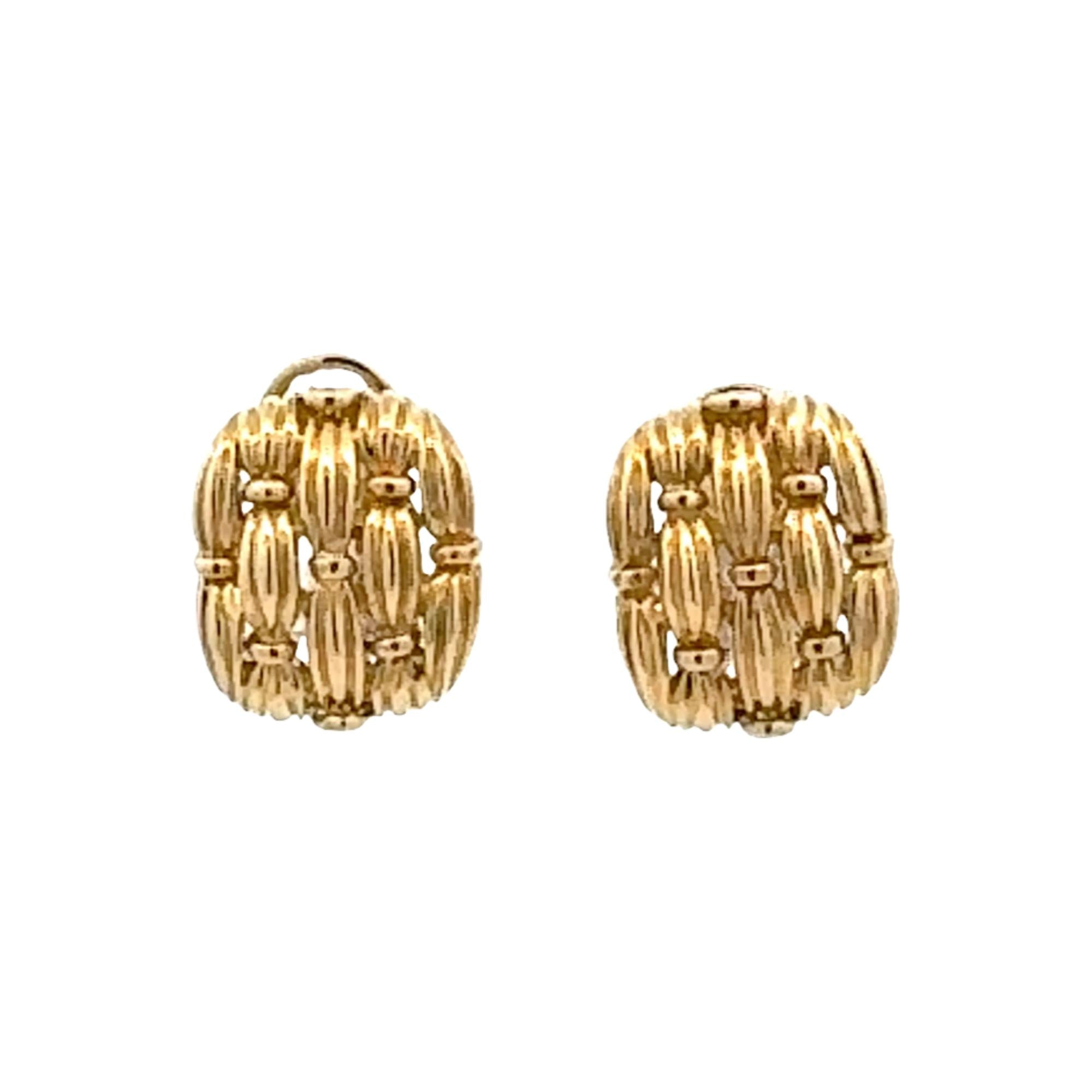 Tiffany & Co Basket Weave 18 Karat Yellow Gold Ear Clip Earrings Circa 1992