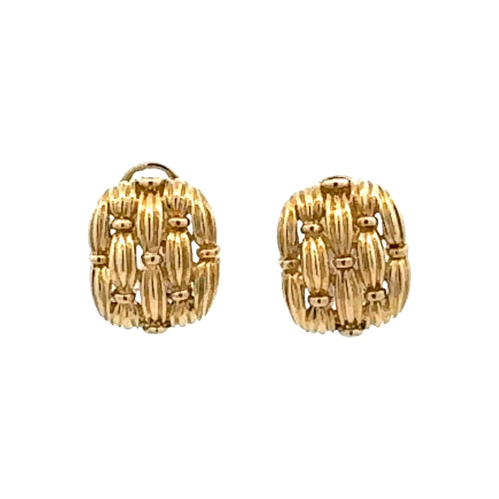 Tiffany & Co Basket Weave 18 Karat Yellow Gold Ear Clip Earrings Circa 1992