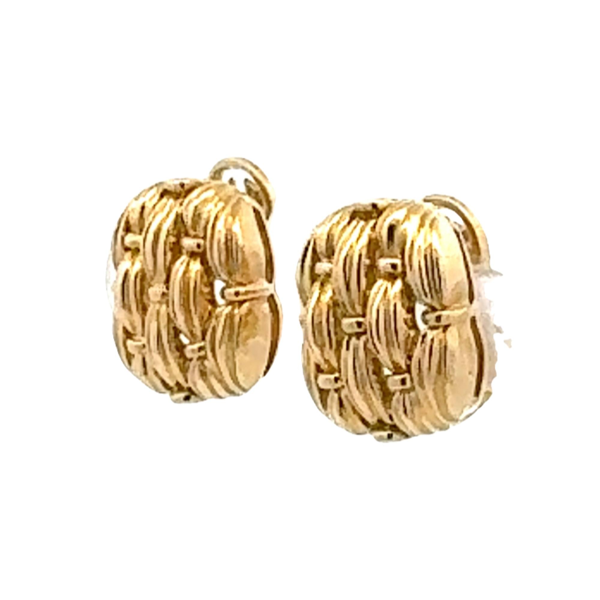Tiffany & Co Basket Weave 18 Karat Yellow Gold Ear Clip Earrings Circa 1992