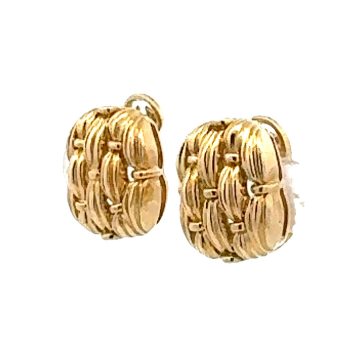 Tiffany & Co Basket Weave 18 Karat Yellow Gold Ear Clip Earrings Circa 1992
