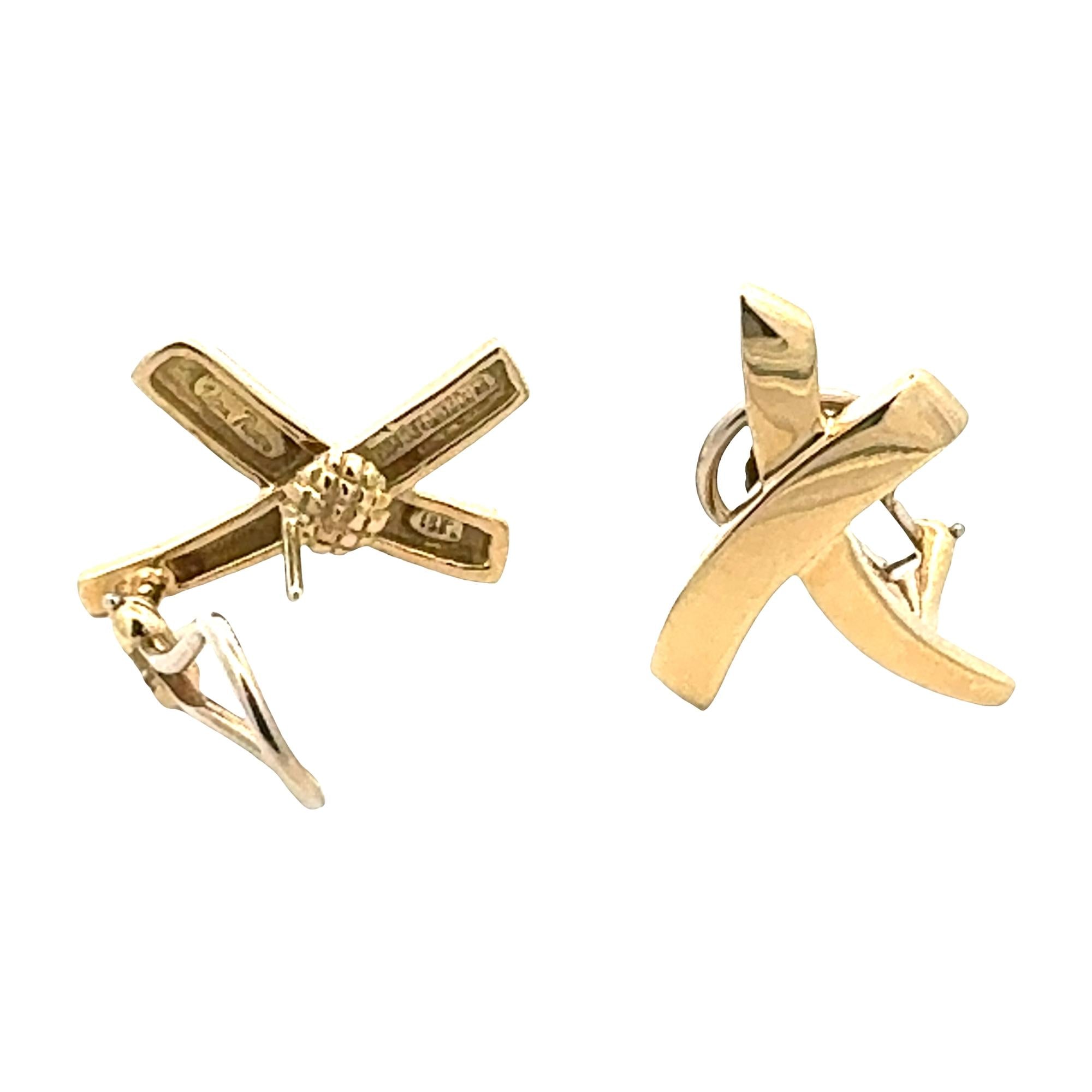Tiffany & Company Paloma Picasso 'X' 18 Karat Yellow Gold Earrings Large Size