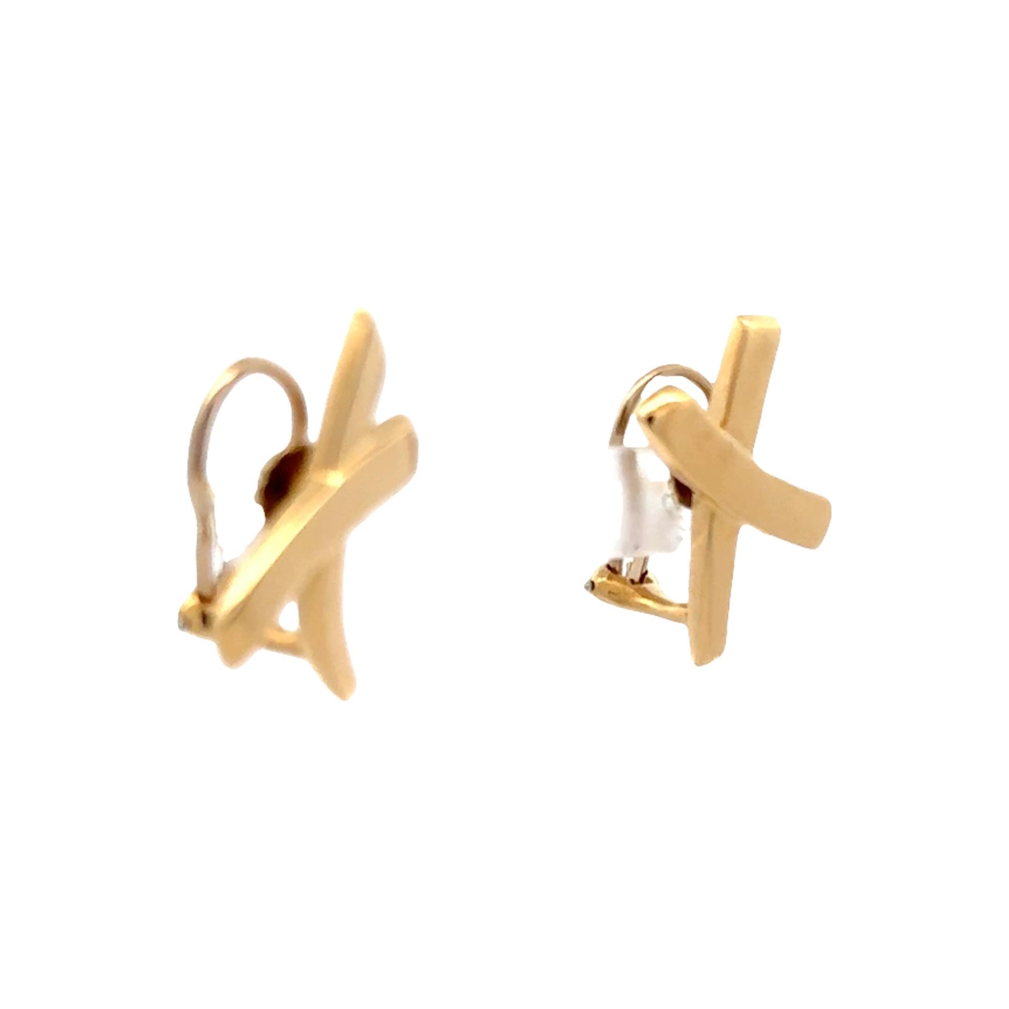 Tiffany & Company Paloma Picasso 'X' 18 Karat Yellow Gold Earrings Large Size