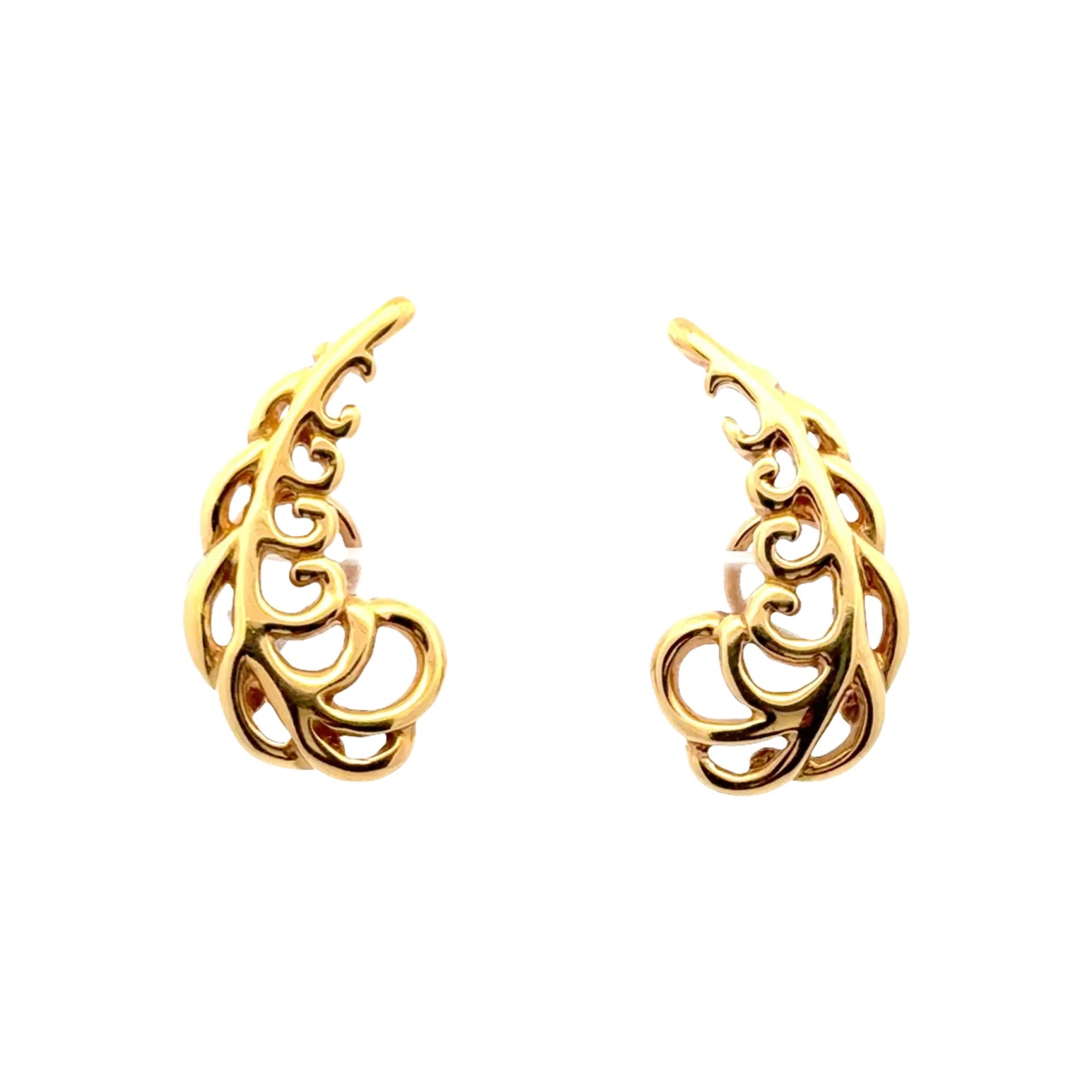 Tiffany & Company Paloma Picasso Feather Ear Crawler Clip Earrings 18KYG c1981