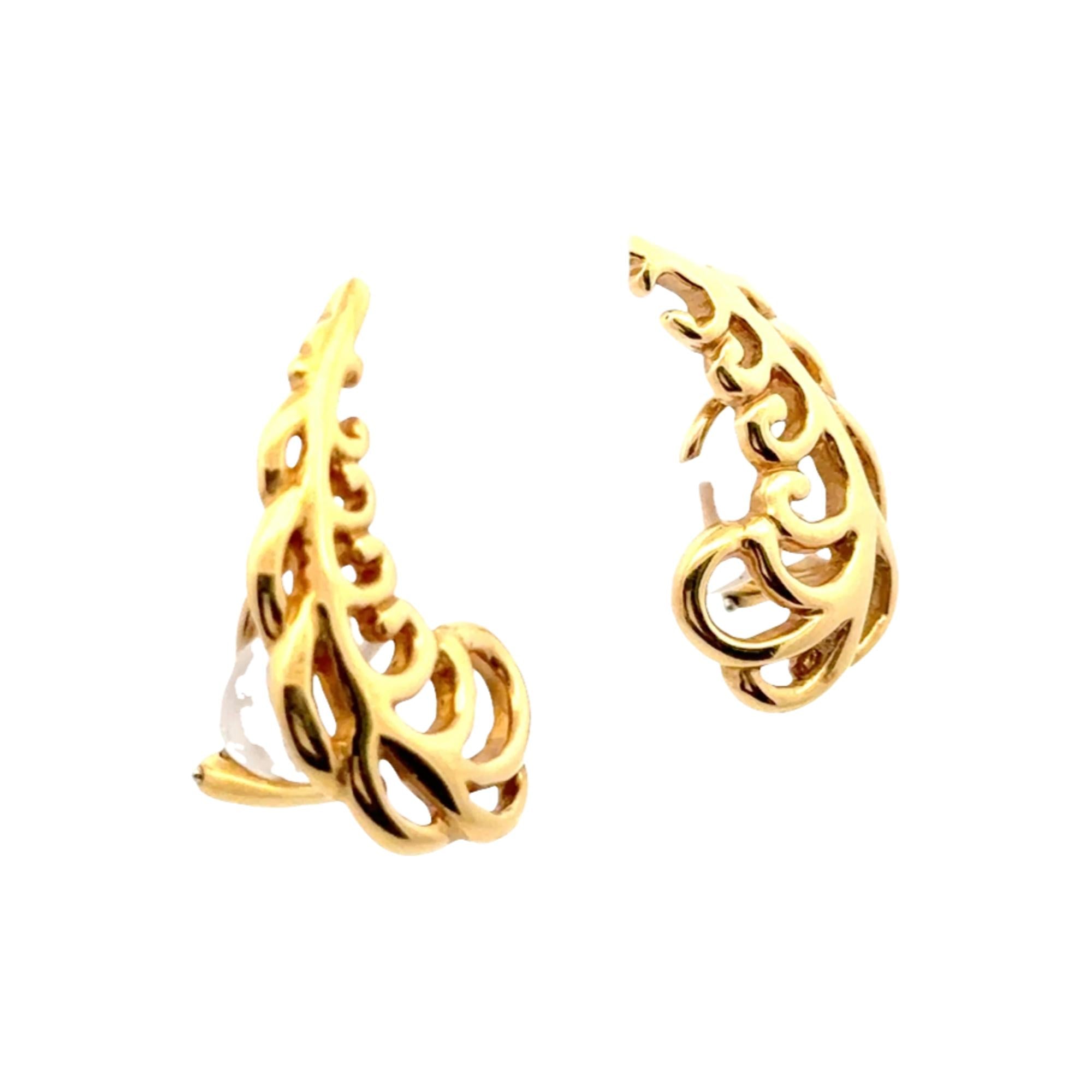Tiffany & Company Paloma Picasso Feather Ear Crawler Clip Earrings 18KYG c1981