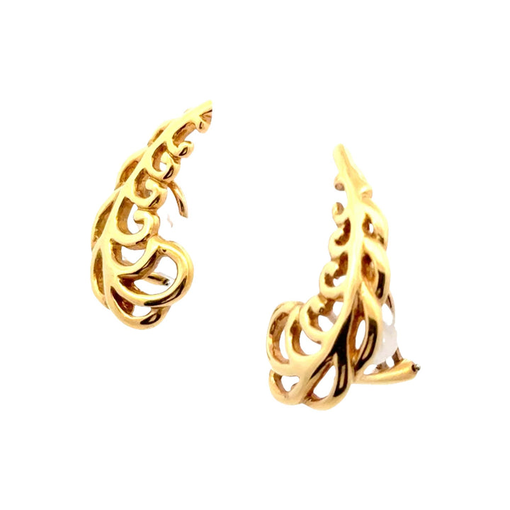 Tiffany & Company Paloma Picasso Feather Ear Crawler Clip Earrings 18KYG c1981