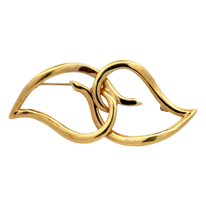 Tiffany & Company Double Leaf Heart 18 Karat Yellow Gold Vintage Brooch Pin