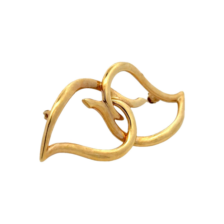 Tiffany & Company Double Leaf Heart 18 Karat Yellow Gold Vintage Brooch Pin
