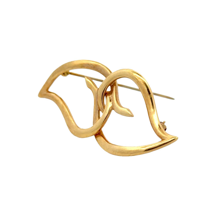 Tiffany & Company Double Leaf Heart 18 Karat Yellow Gold Vintage Brooch Pin