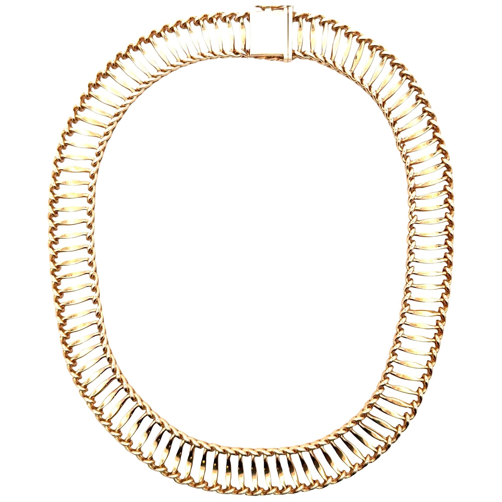 1950's Tiffany & Company 14 Karat Yellow Gold Collar Link Necklace 15 Inches