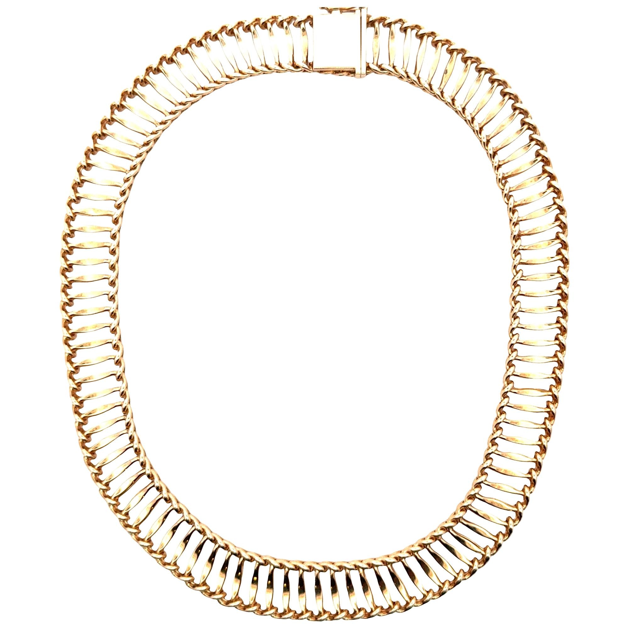 1950's Tiffany & Company 14 Karat Yellow Gold Collar Link Necklace 15 Inches