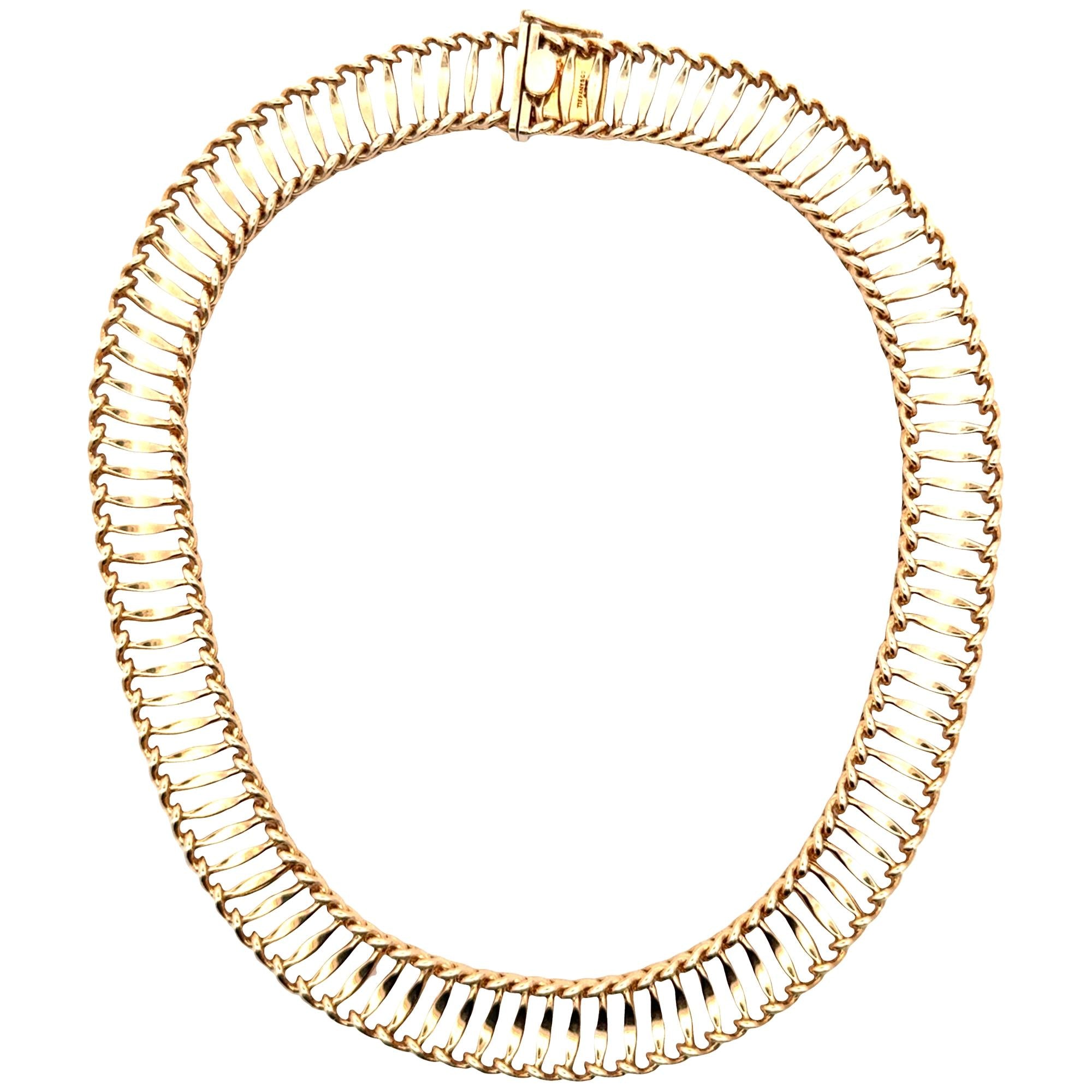 1950's Tiffany & Company 14 Karat Yellow Gold Collar Link Necklace 15 Inches