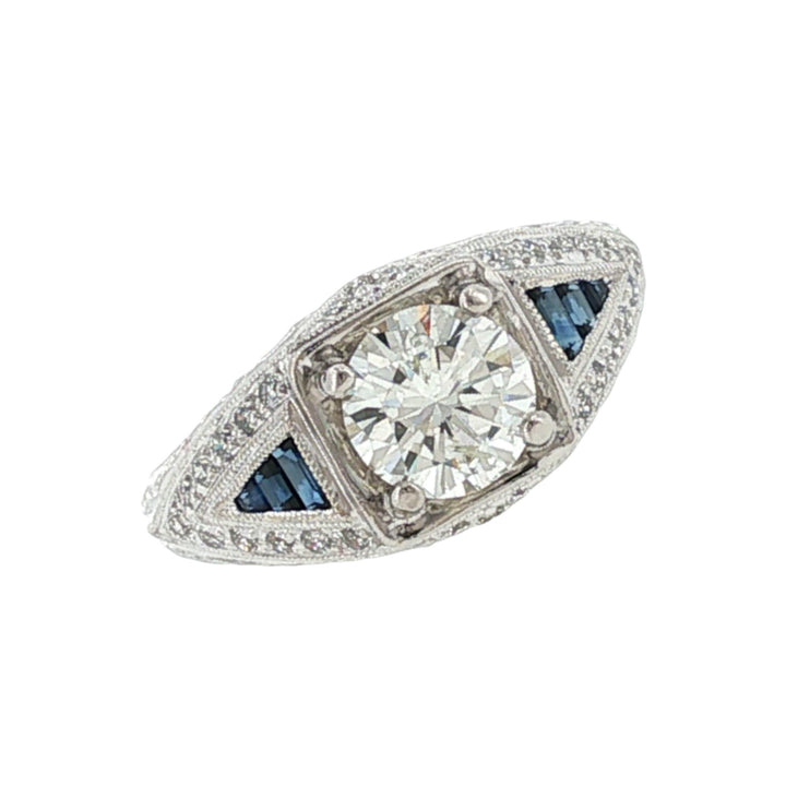 Art Deco Style Diamond Sapphire Platinum Engagement Ring