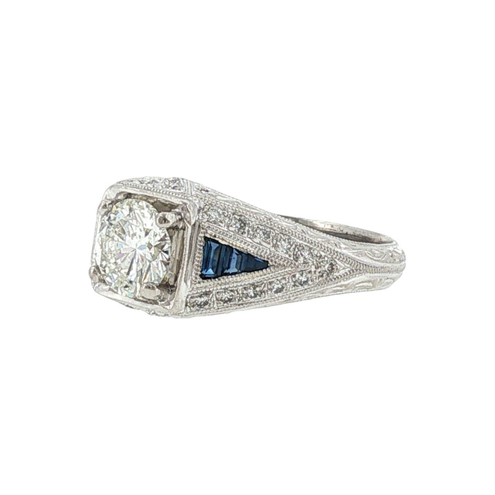 Art Deco Style Diamond Sapphire Platinum Engagement Ring