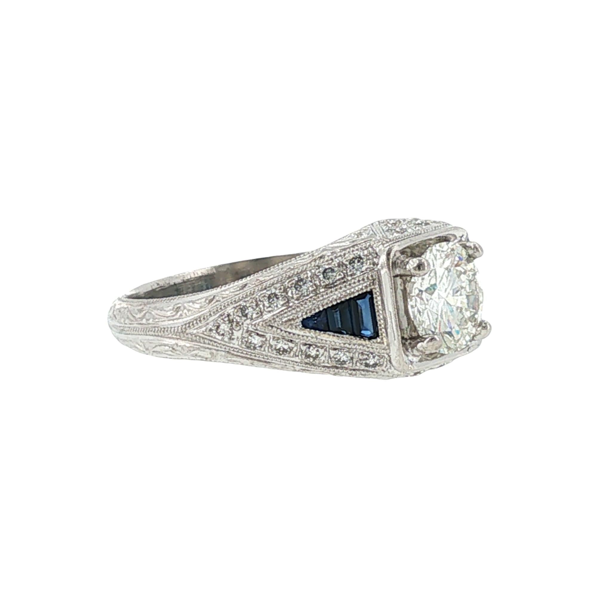 Art Deco Style Diamond Sapphire Platinum Engagement Ring