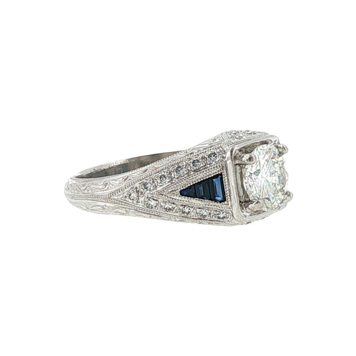 Art Deco Style Diamond Sapphire Platinum Engagement Ring