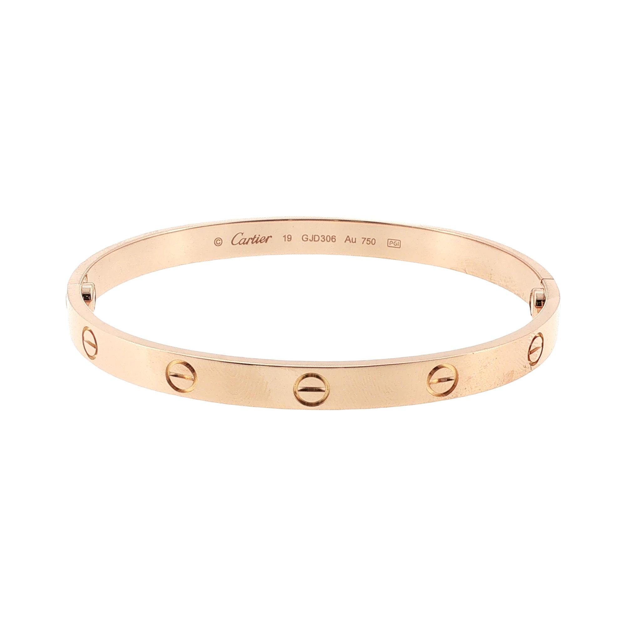 Cartier LOVE 18 Karat Rose Bangle Bracelet Size 19 B&P's