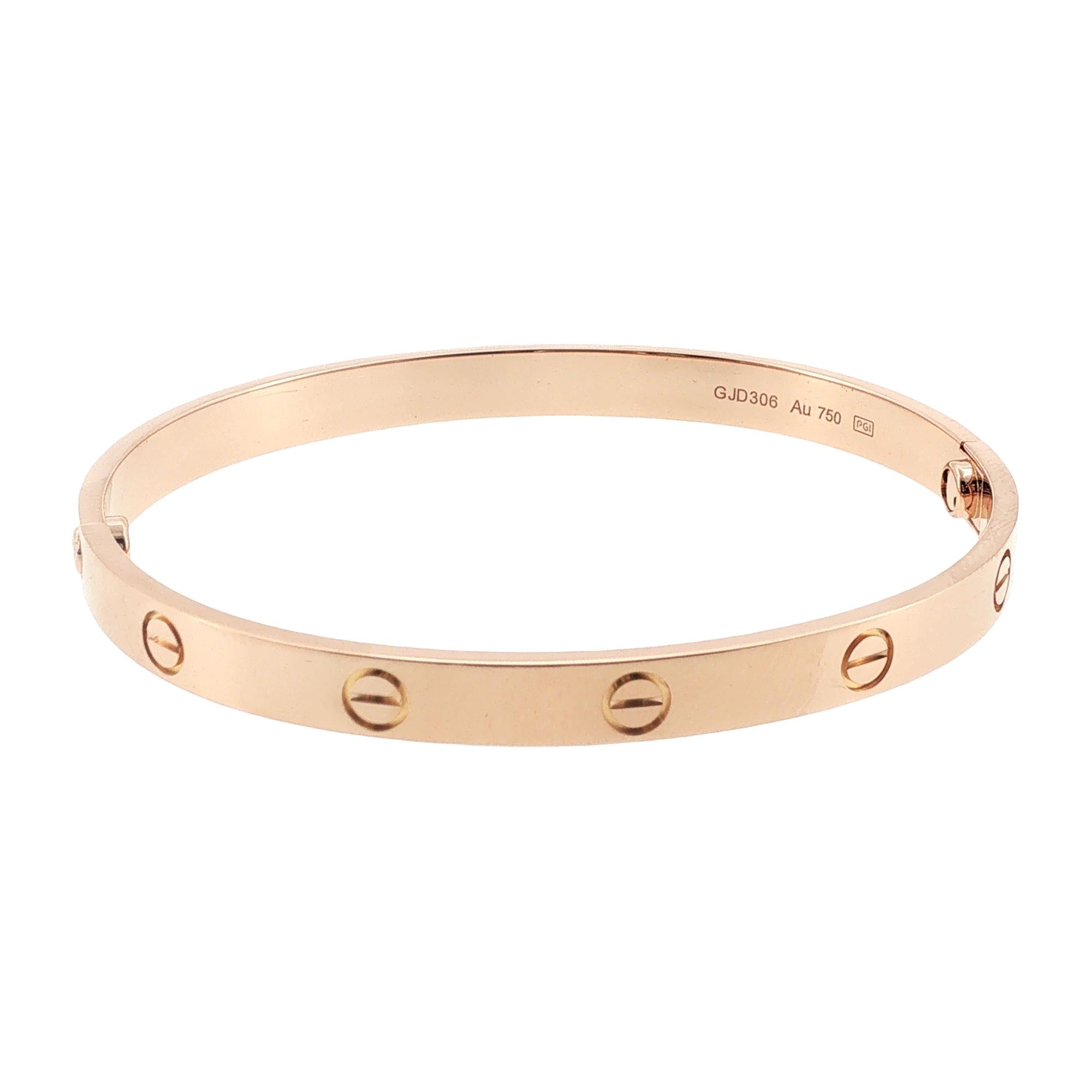 Cartier LOVE 18 Karat Rose Bangle Bracelet Size 19 B&P's