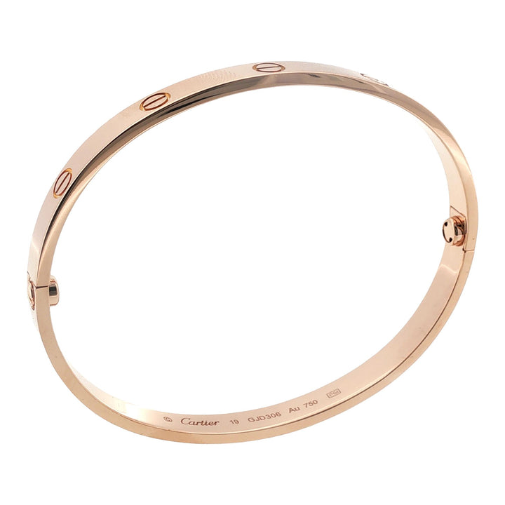 Cartier LOVE 18 Karat Rose Bangle Bracelet Size 19 B&P's