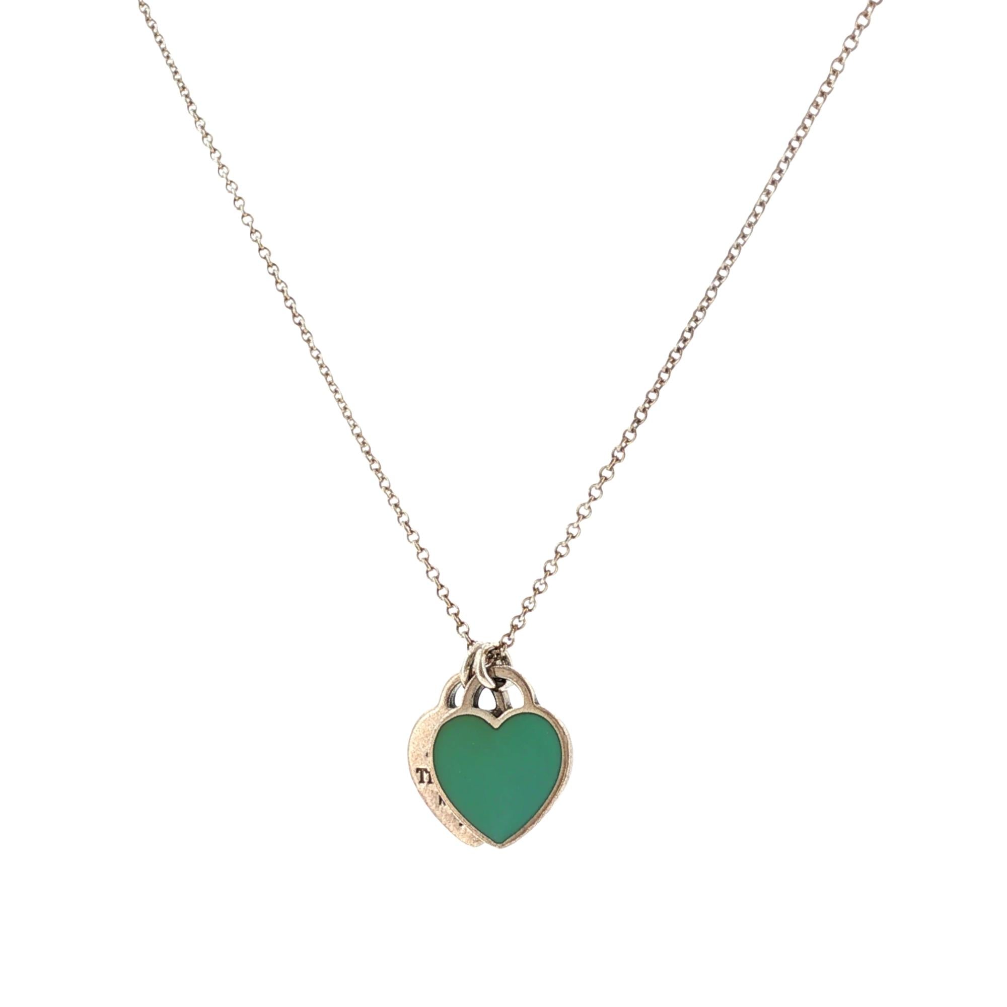 Tiffany & Co Blue Double Heart Tag Pendant Necklace Sterling Silver