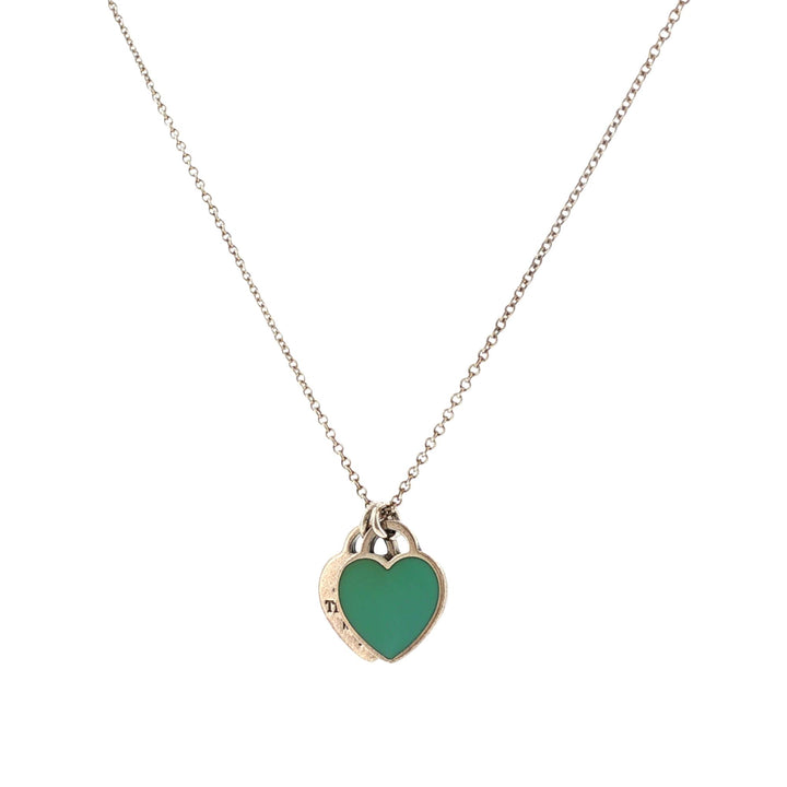 Tiffany & Co Blue Double Heart Tag Pendant Necklace Sterling Silver