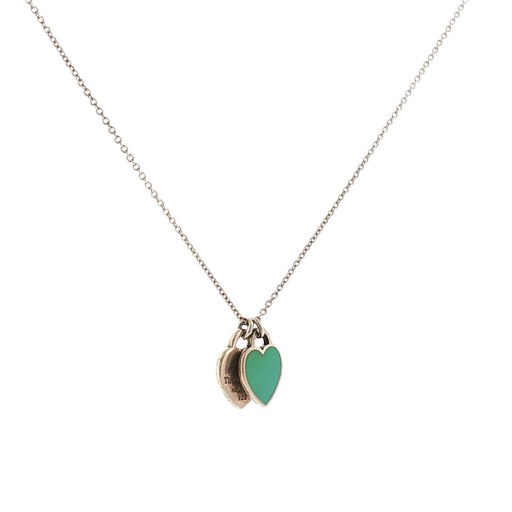 Tiffany & Co Blue Double Heart Tag Pendant Necklace Sterling Silver