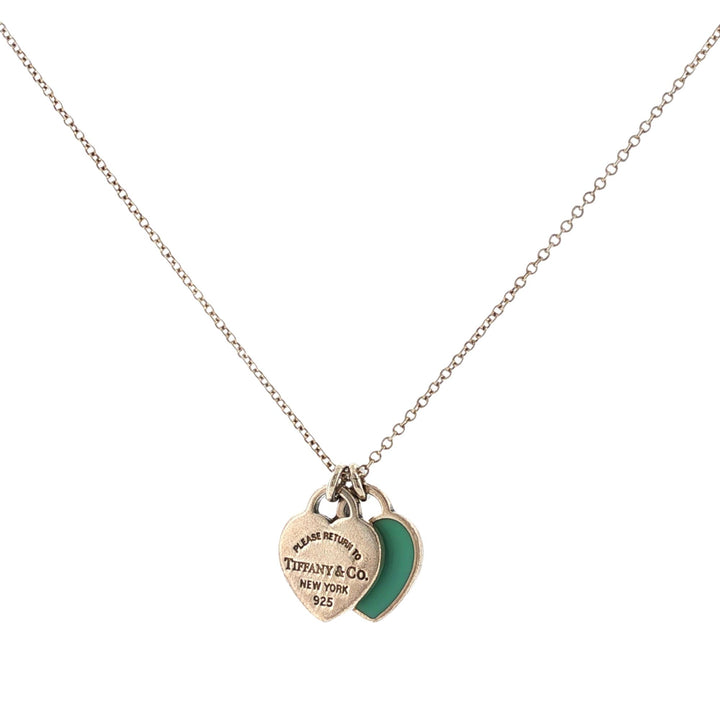 Tiffany & Co Blue Double Heart Tag Pendant Necklace Sterling Silver